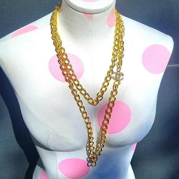 Chanel Vintage Gold Chain Extra Long Rhinestone CC Layering Necklace 03S - Picture 3 of 12